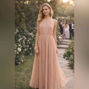 French Connection Blush Pink Halter Open-Back Maxi Dress – Wedding Guest Sz 10